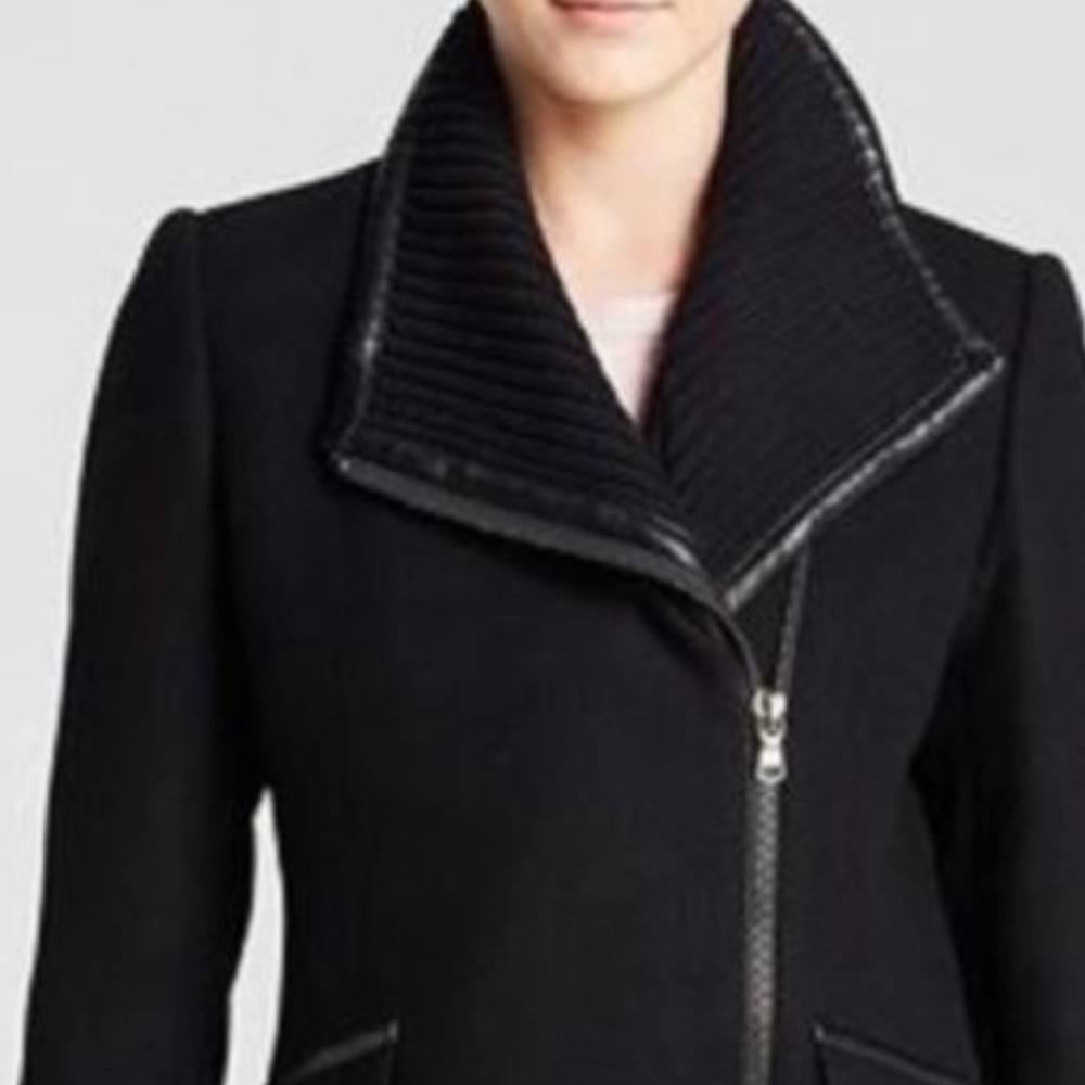 Trina Turk wool coat with leather trim. Black, size 2